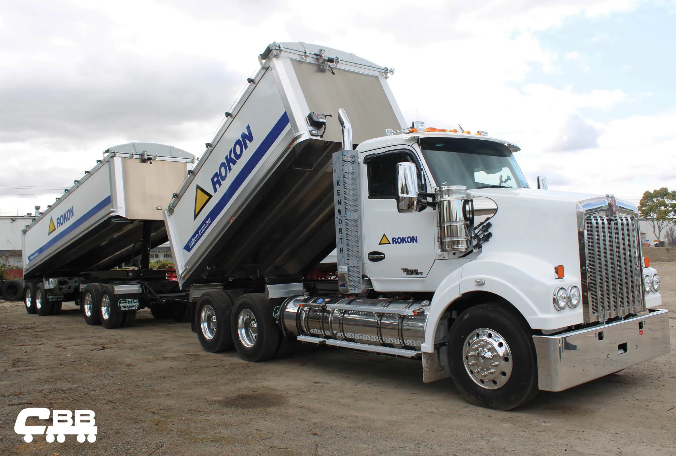 Tipper truck unloading on construction site